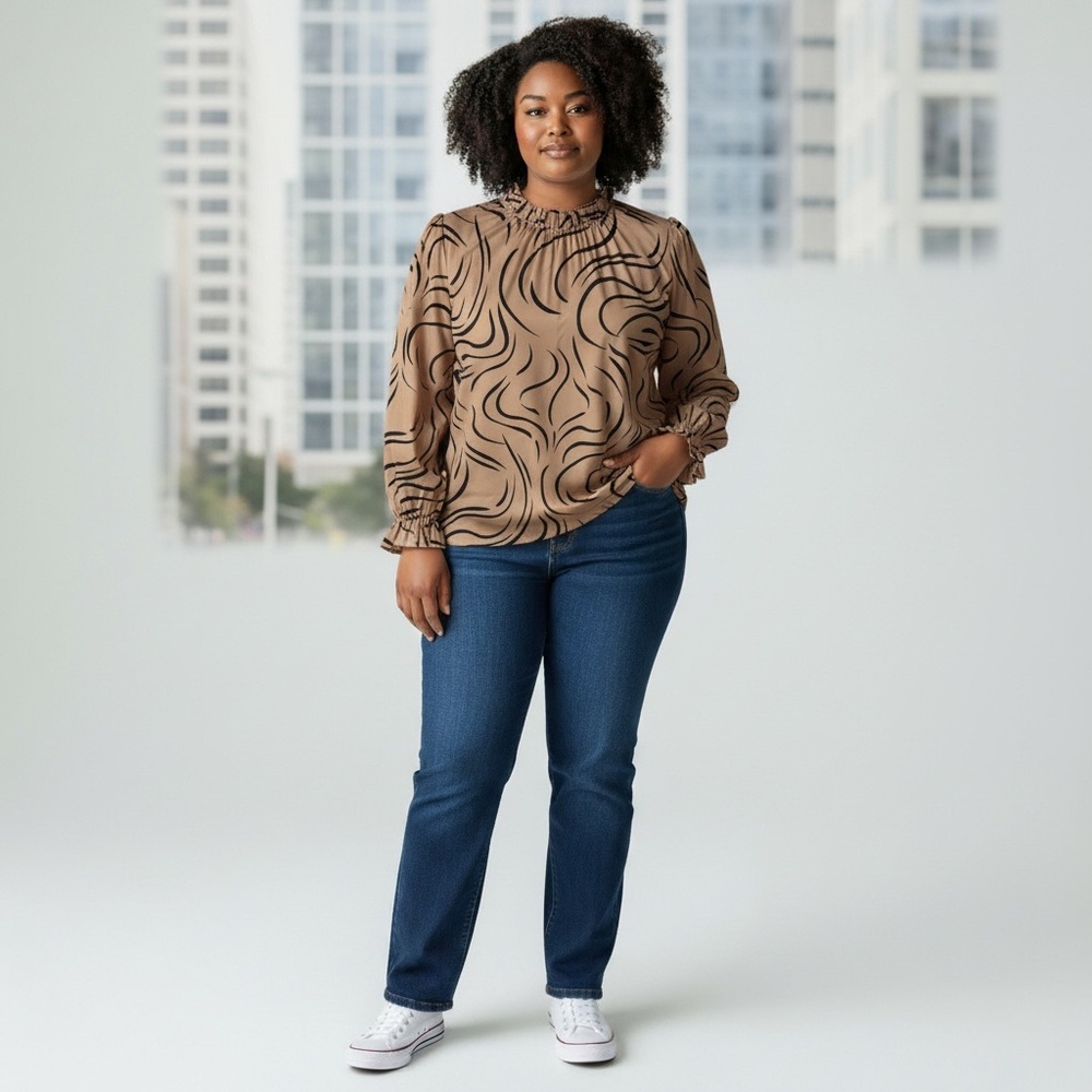 Stylish Tan Patterned Women's Top